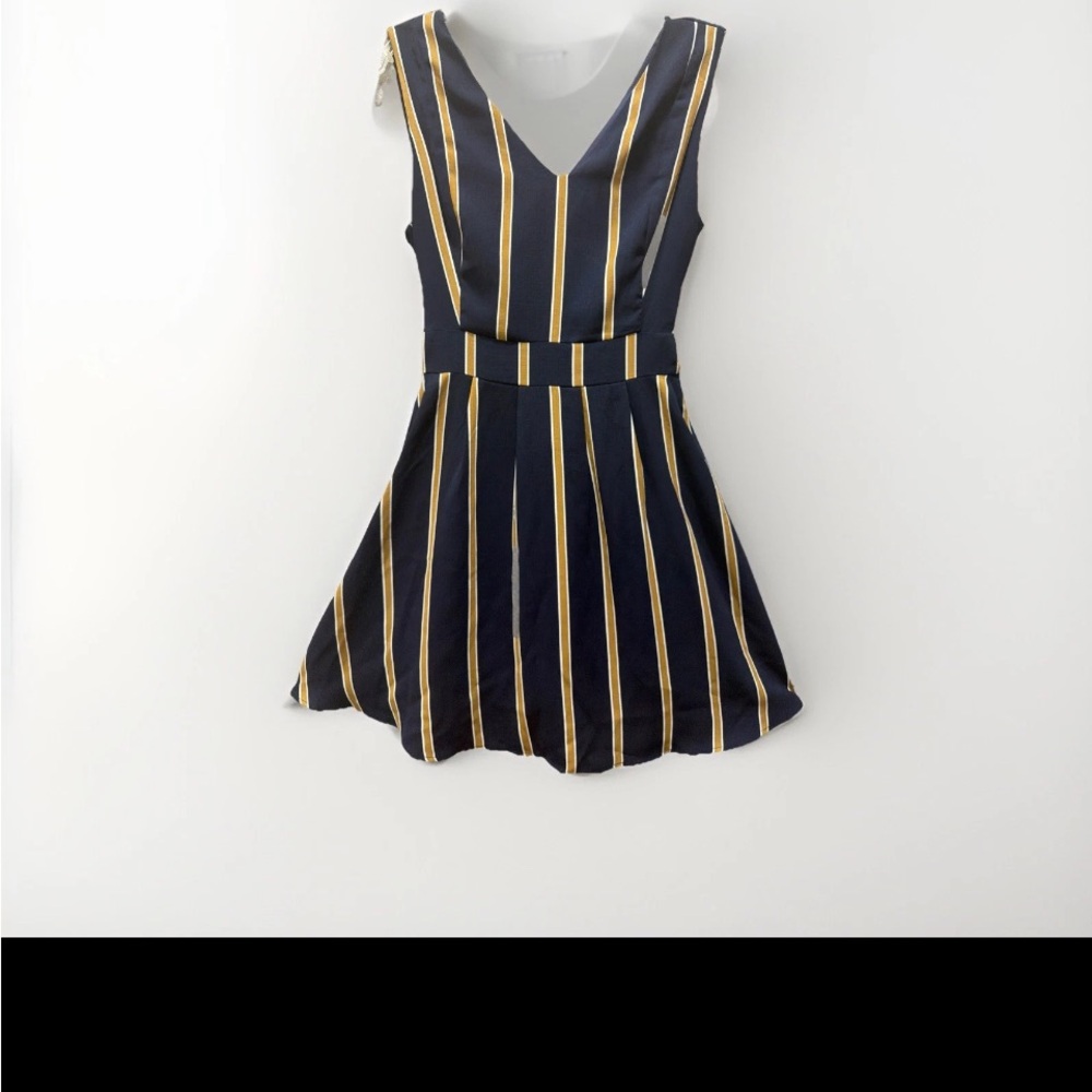 Iska Chic Blue&Beige Striped Lined V-Neck Mini Dress Large Party/Casual EUC